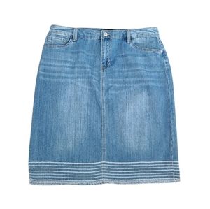ASHLEY STEWART Jean Skirt Denim Decorative Stitching Raw Edge Hem Pockets | 16